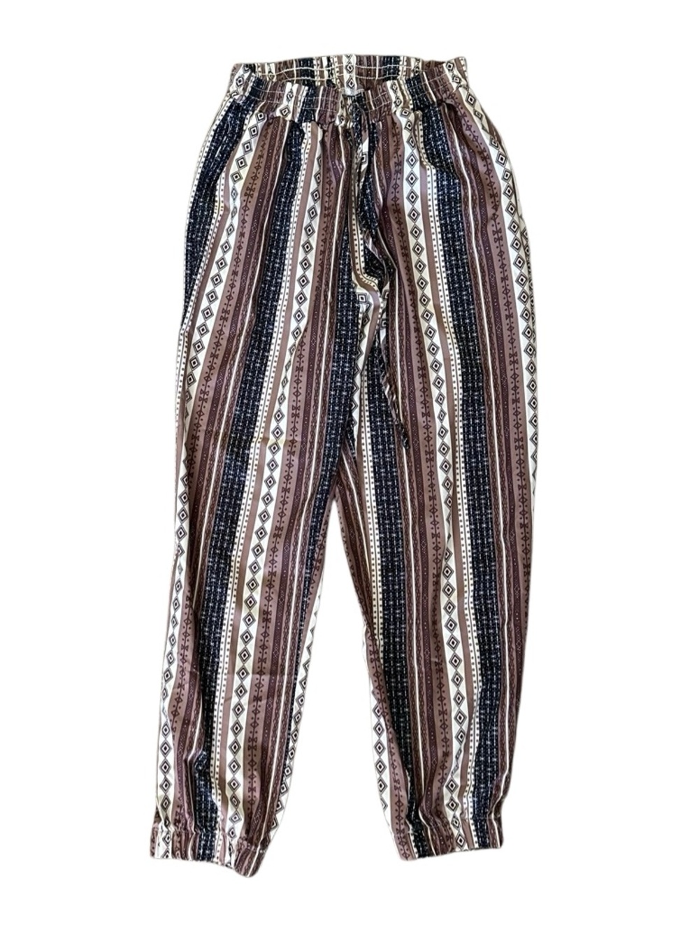 SHEIN Striped Boho Elastic Waist Jogger Pants - Brown & Black Size Medium